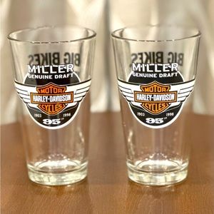 Harley Davidson Motor Cycles Miller Genuine Draft Beer Glasses - 16oz